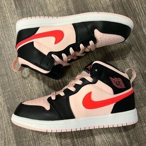 Pink/Black/Infrared Jordan Mid 1 Preschool Size 2Y